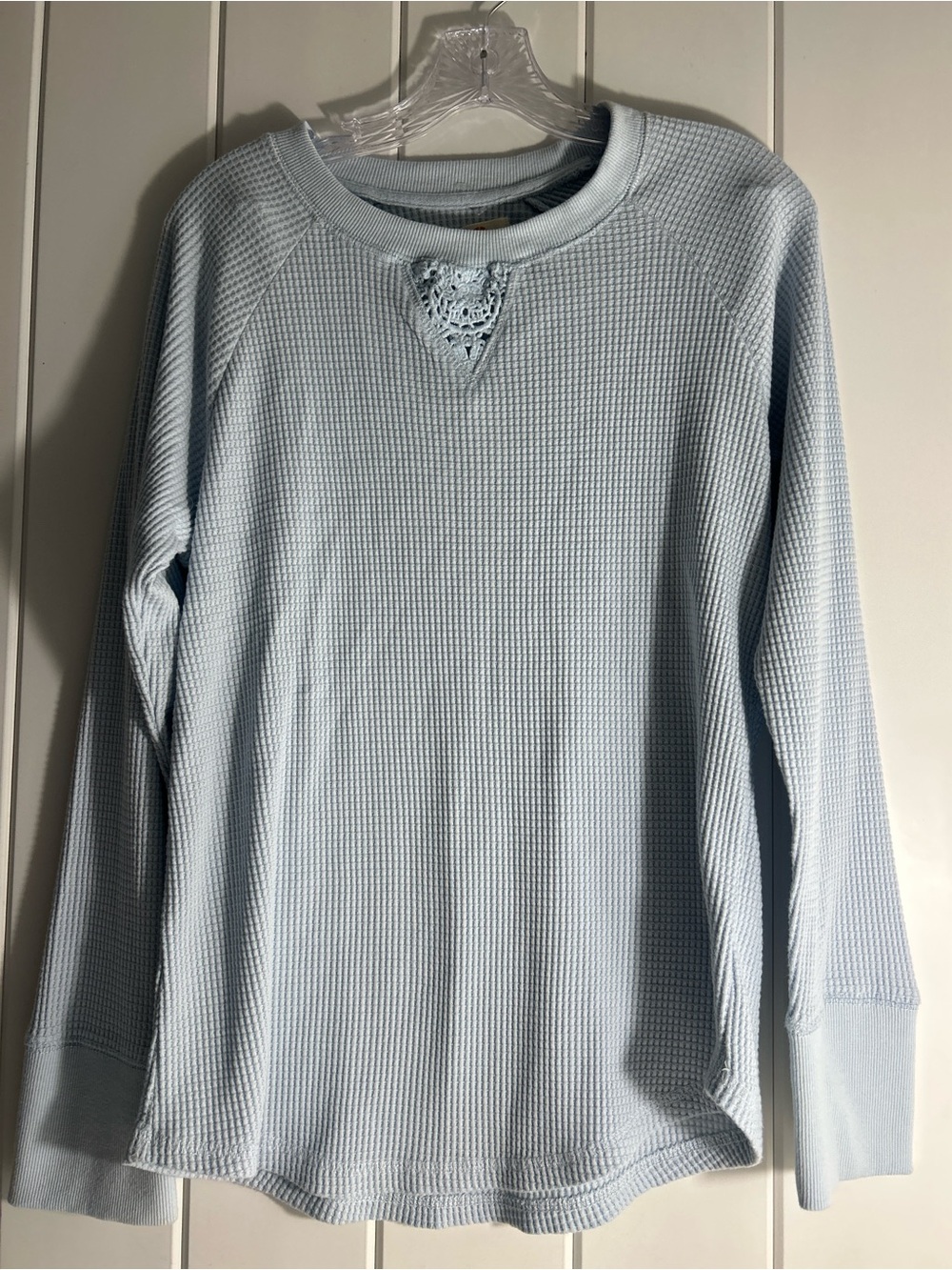 C & C California M top waffle thermal embroidery inlay light blue loose shirt